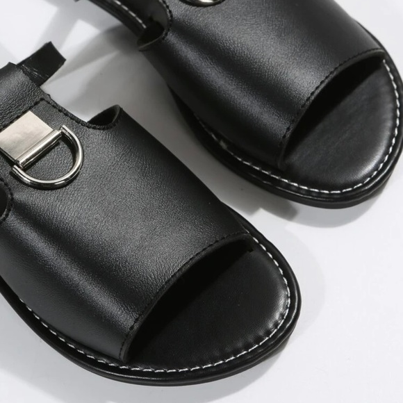 COPY - Women’s Fashion Black Metal Decor Stitch Detail Slide Sandals *NEW* - Picture 5 of 7